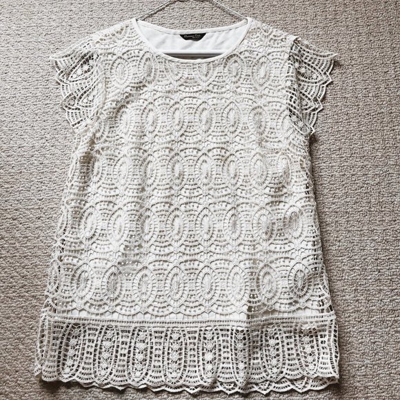 MASSIMO DUTTI Cream Lace Overlay Blouse Size 4 US, Size 34 EURO - Picture 1 of 5